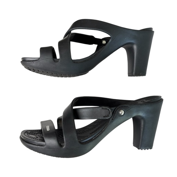 Crocs Cyprus IV Sandals 14558 Black Slip On Block Heel Pumps Womens Shoe Size 11 - Picture 2 of 10